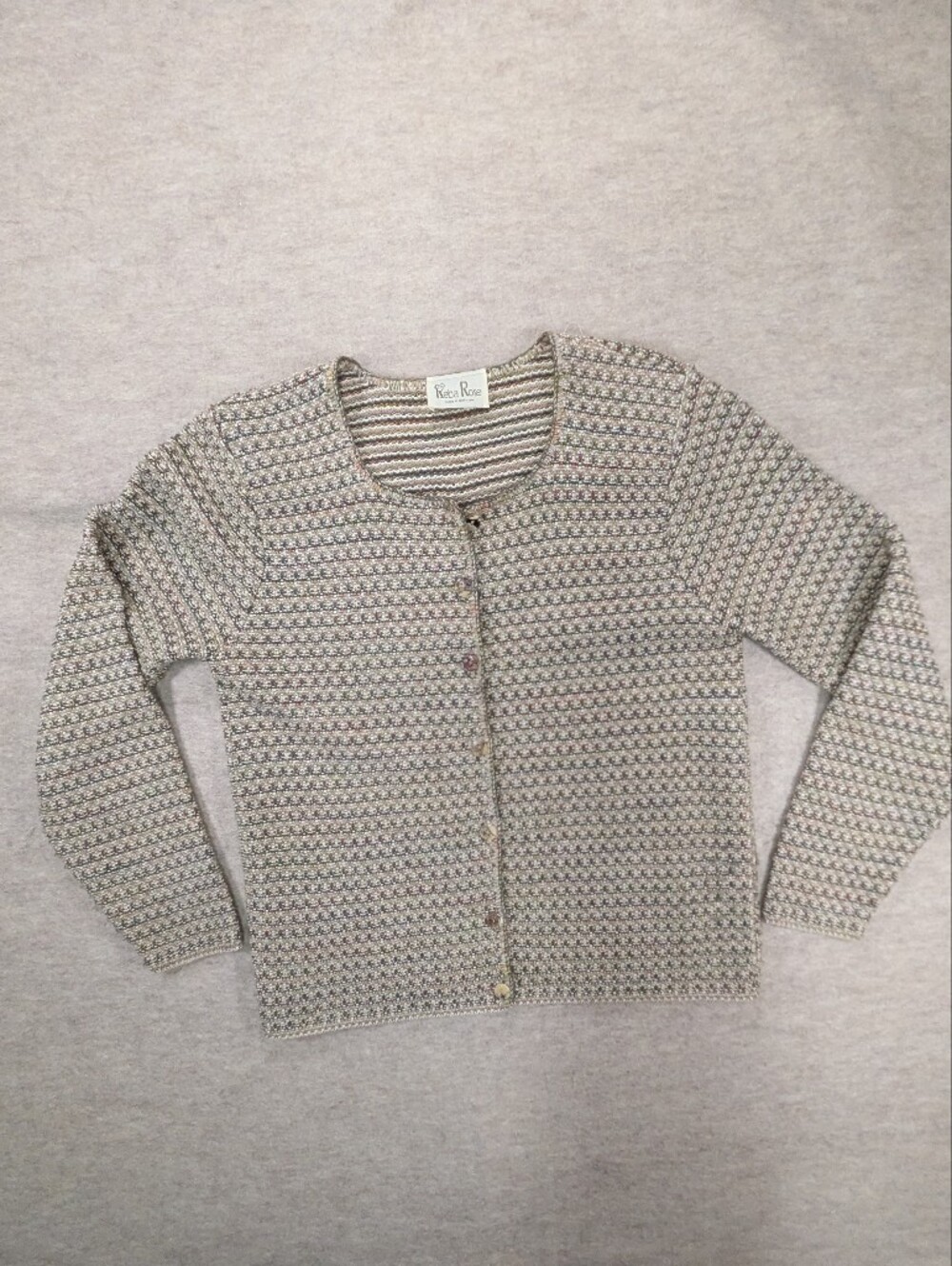 Vintage Reba Rose Made In Usa Cotton Soft Acrylic Knit Green Tones Cardigan S